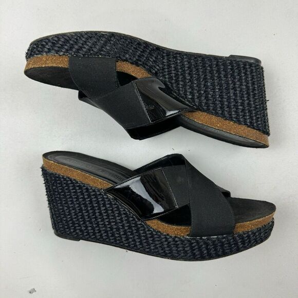 Donald J. Pliner Bosna Size 7.5M Black Cross Strap Wedge Slide Sandals 3” Wedge - Picture 6 of 10